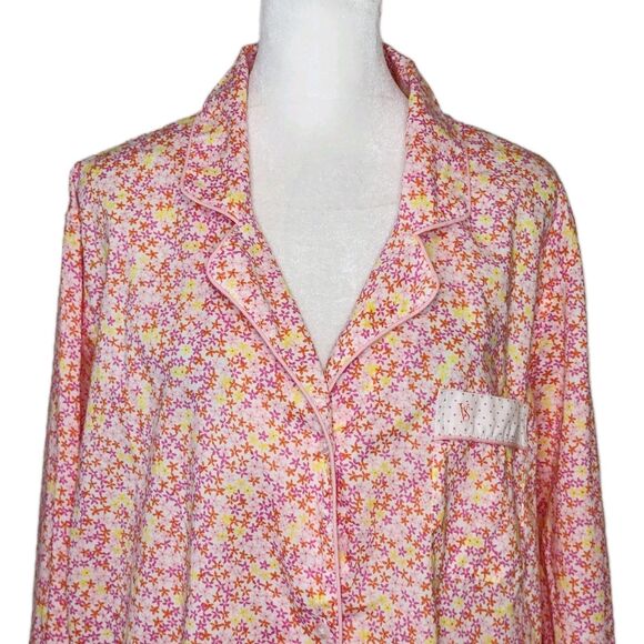 Victorias Secret Pajama Top Womens Large Button Down Pink Ditsy Floral Polka Dot - Picture 2 of 10